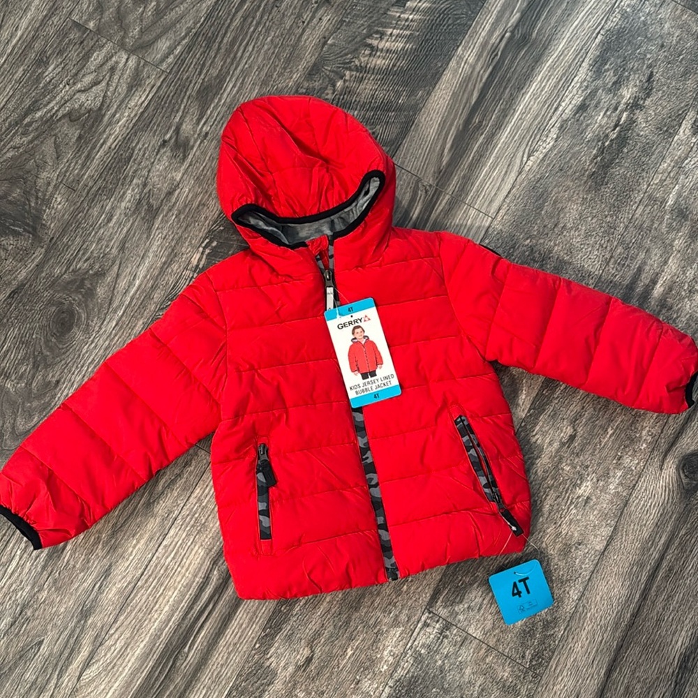 Gerry hooded bubble coat jacket 4T boys blue warm jersey lined new